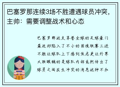 巴塞罗那连续3场不胜遭遇球员冲突，主帅：需要调整战术和心态