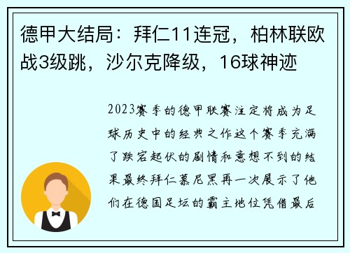 德甲大结局：拜仁11连冠，柏林联欧战3级跳，沙尔克降级，16球神迹